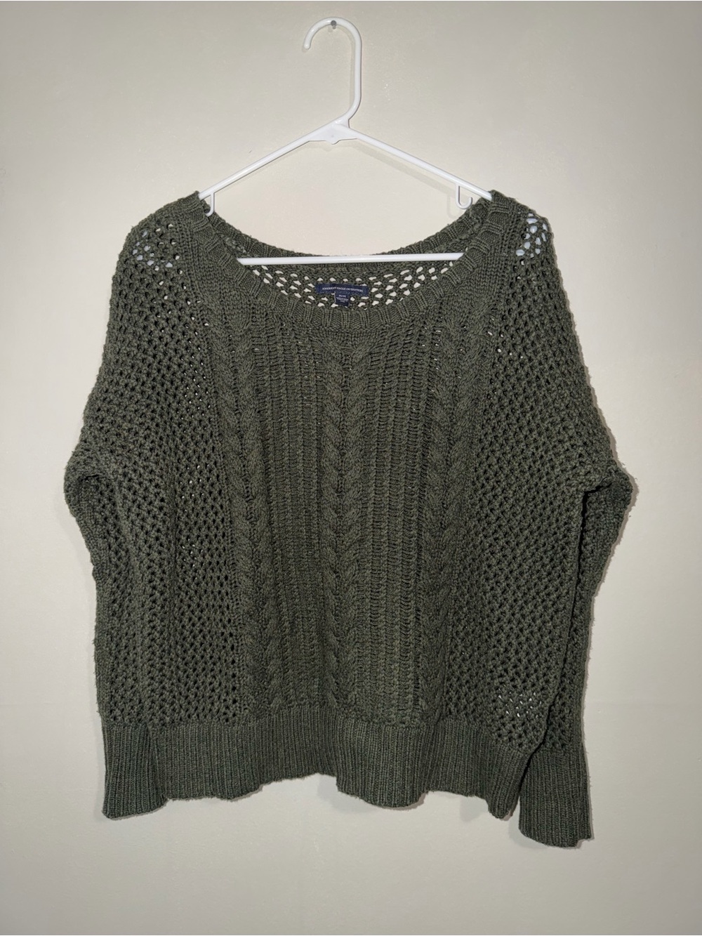American Eagle Women’s Medium Olive Green Open Knit Cable Sweater